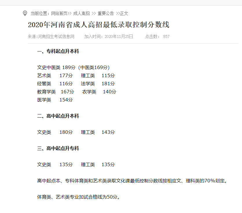 郑州函授专升本录取分数线是多少？